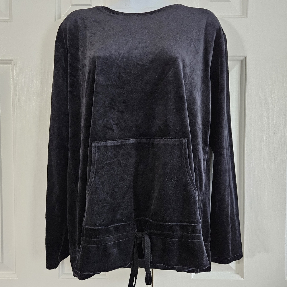 J. Jill Pure Jill Womens Top Sweatshirt M Velour Black Casual Pocket Pima Cotton